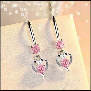 925 Sterling Silver Pink Crystal Zirconia Earrings